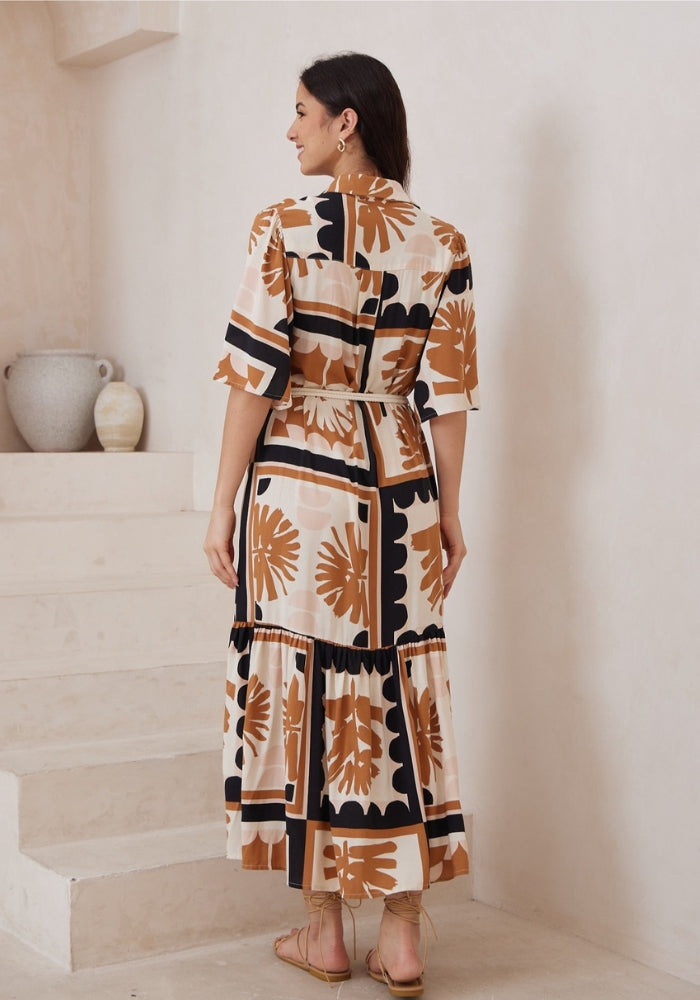 Load image into Gallery viewer, ALBA BUTTON THROUGH MAXI DRESS - NEUTRAL PRINT
