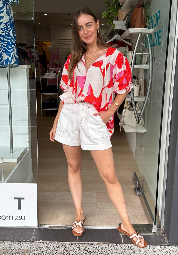 NESSA BLOUSE - RED/PINK PRINT