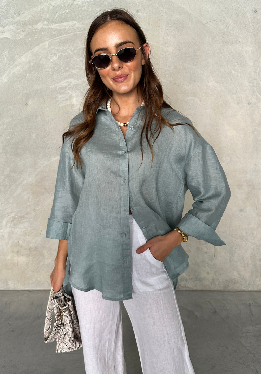 CELINE LINEN SHIRT - SAGE GREEN