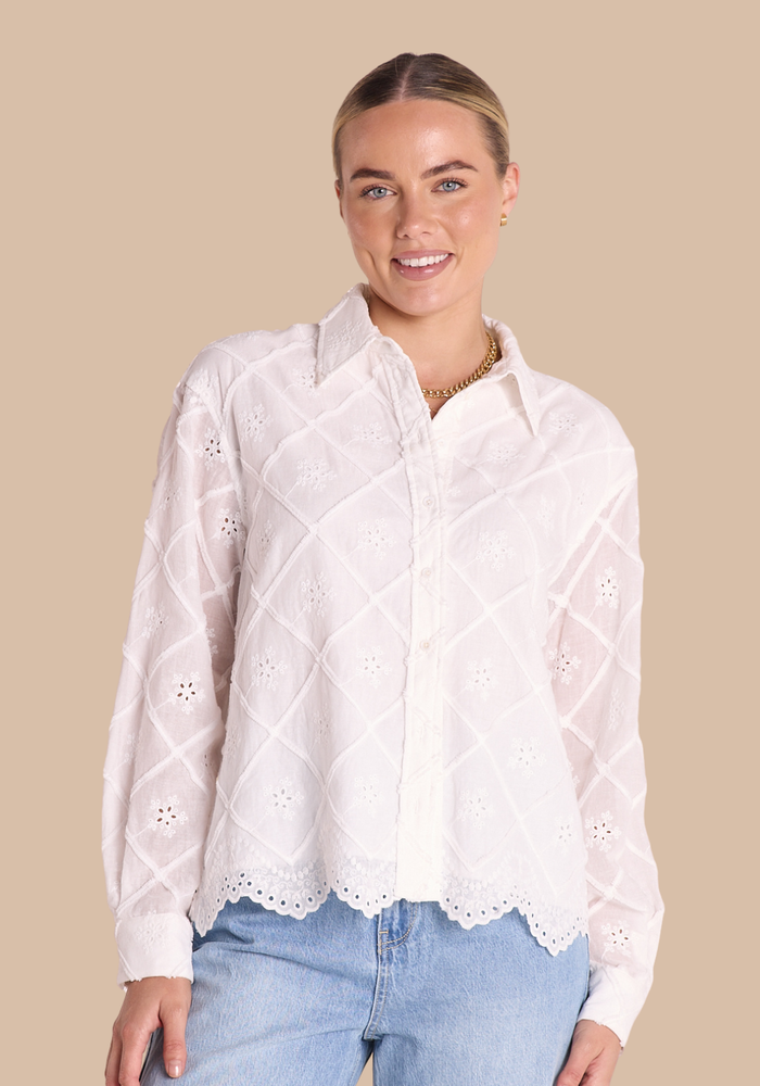 FEATHER + NOISE SIENNA LONG SLEEVE SHIRT - WHITE