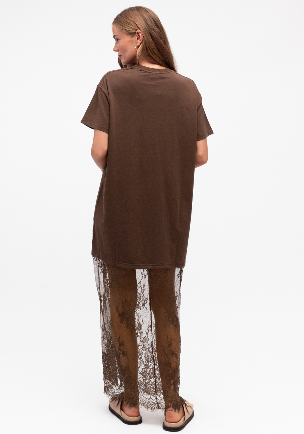 ANIKA LACE HEM TEE DRESS - CHOCOLATE