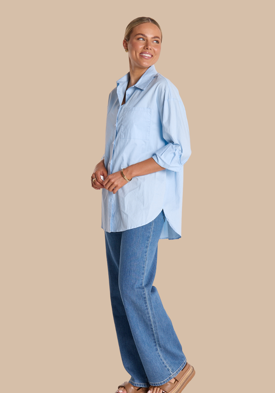 FEATHER + NOISE EVE COTTON SHIRT - POWDER BLUE