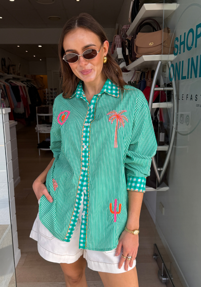 ZOE COTTON SHIRT - GREEN STRIPE