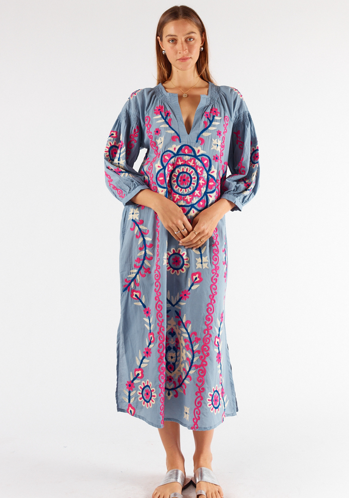 Load image into Gallery viewer, RUBY YAYA MEDITERRANEAN DRESS - LIGHT DENIM WASH