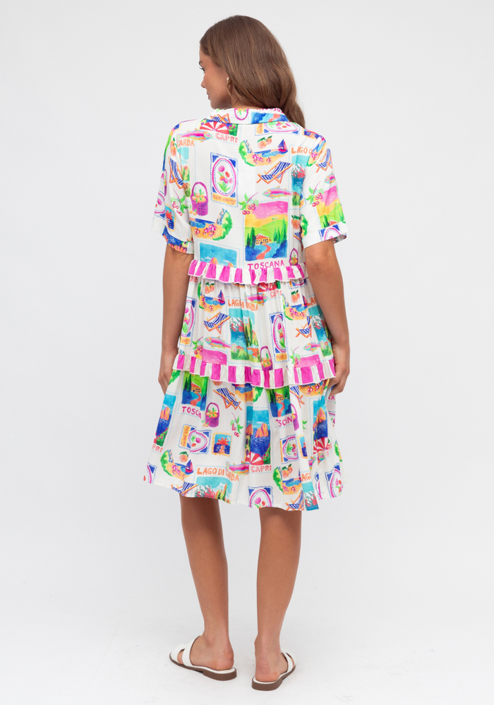 Load image into Gallery viewer, NICOLETTA TIERED MINI DRESS - MULTI PRINT