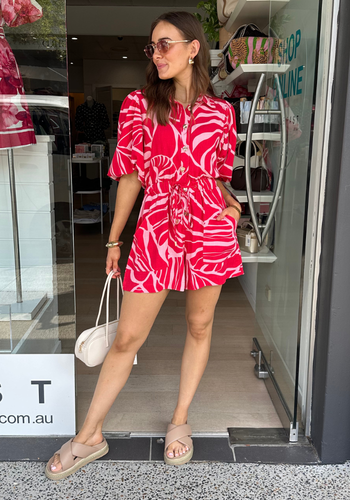 GAIA PLAYSUIT - RED/PINK PRINT