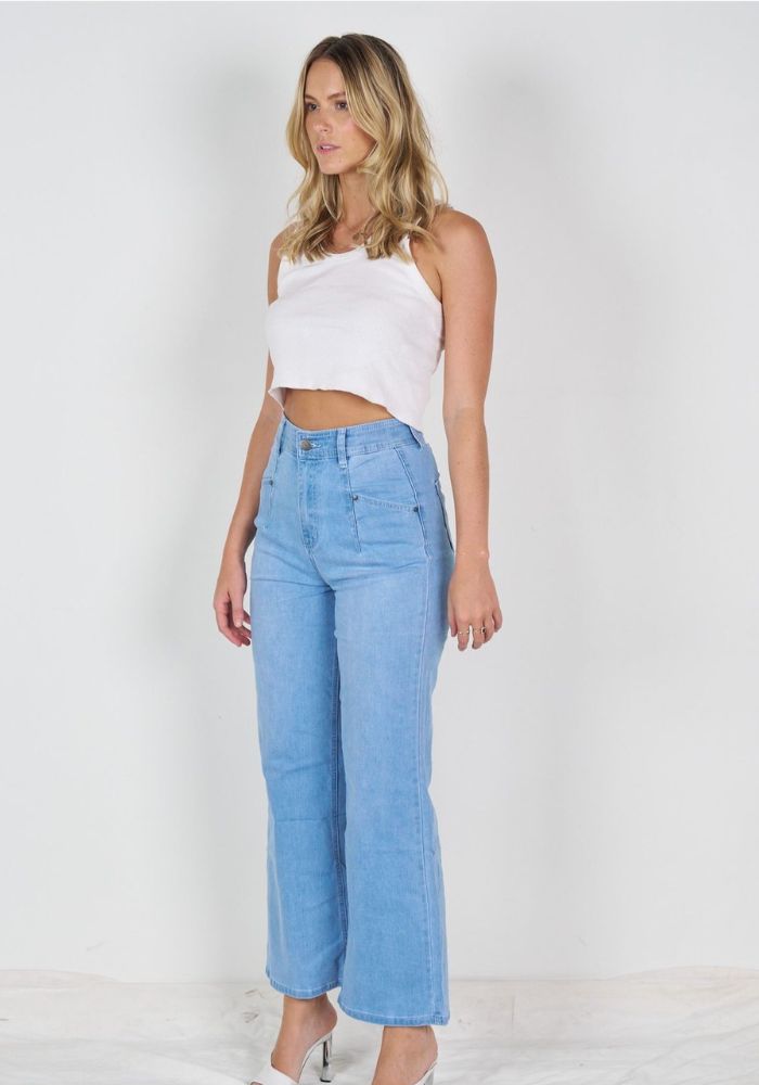 Load image into Gallery viewer, FLAVIA WIDE LEG JEAN - LIGHT BLUE WASH