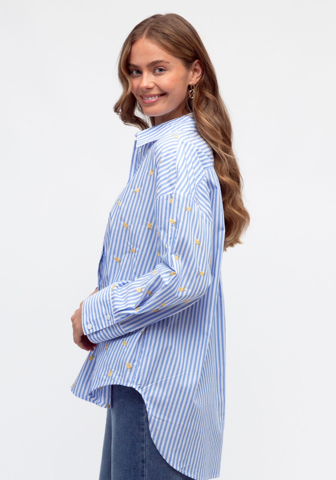 KIMMY BUTTON THROUGH SHIRT - BLUE STRIPE