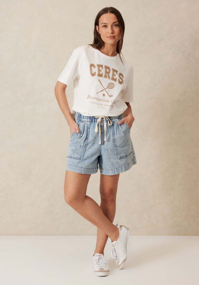 CERES LIFE SLOUCHY HEM TEE - ECRU TEXT