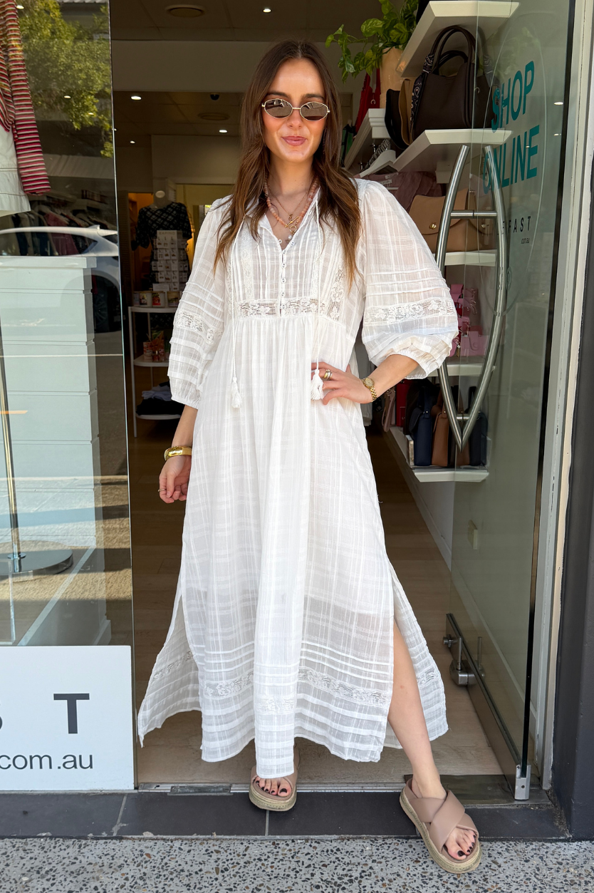 ANNALEISE COTTON DRESS - WHITE