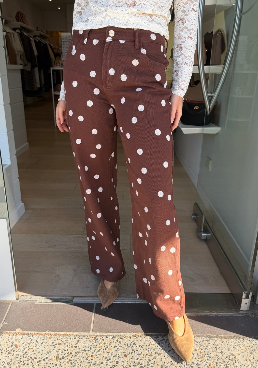 DREW WIDE LEG JEAN - CHOCOLATE SPOT