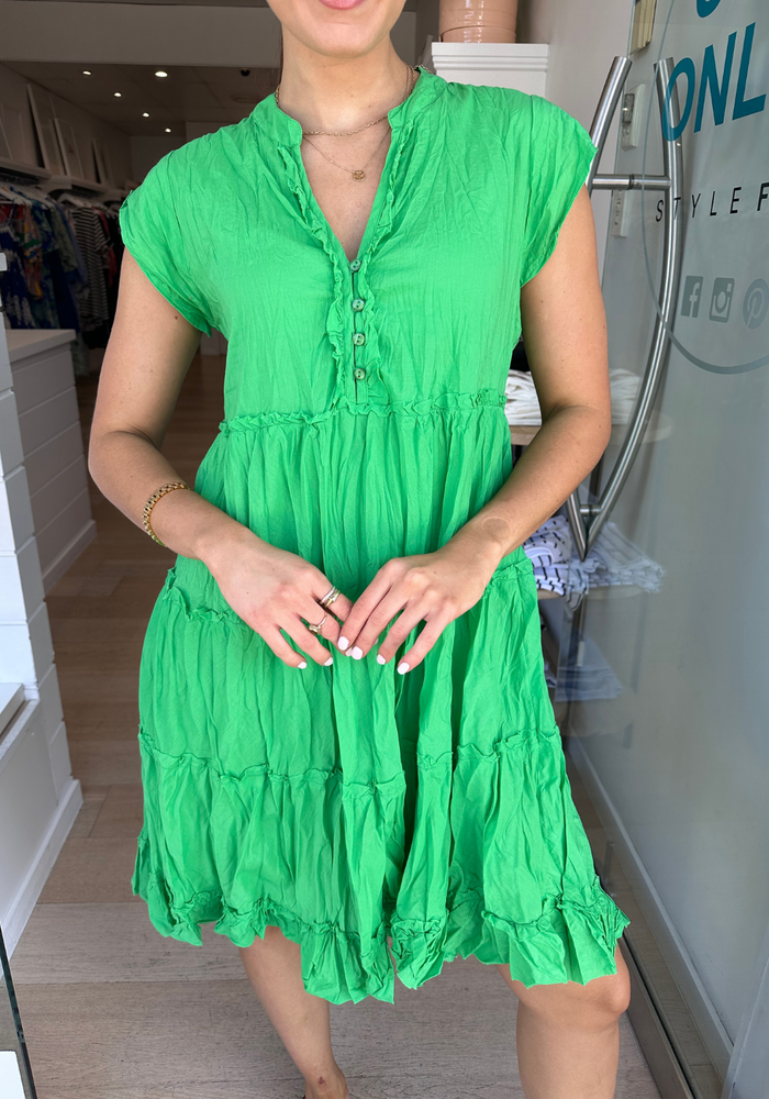 Load image into Gallery viewer, LULALIFE GWEN TIERED DRESS - GREEN