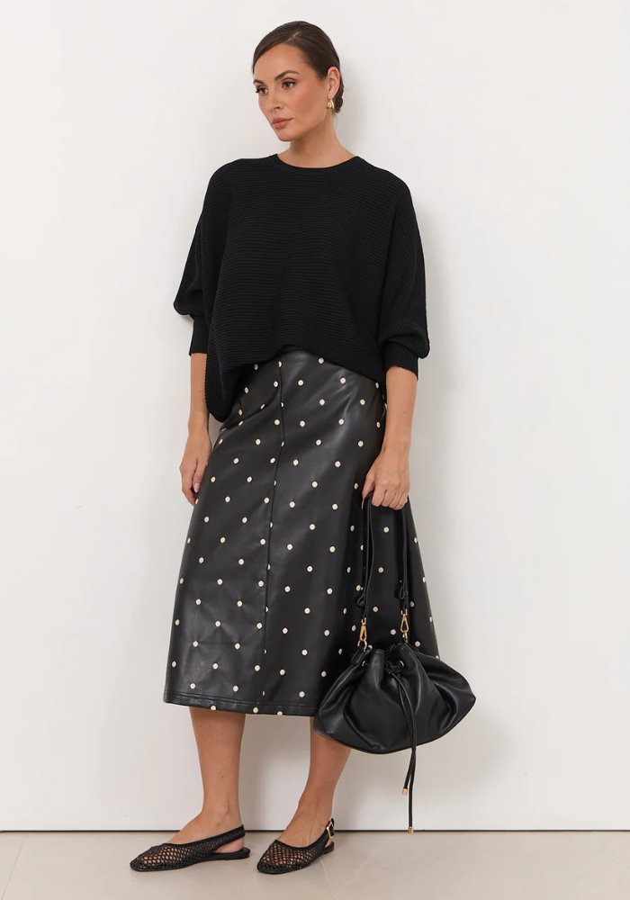 ADORNE VIKTORIA FAUX LEATHER SKIRT - BLACK SPOT