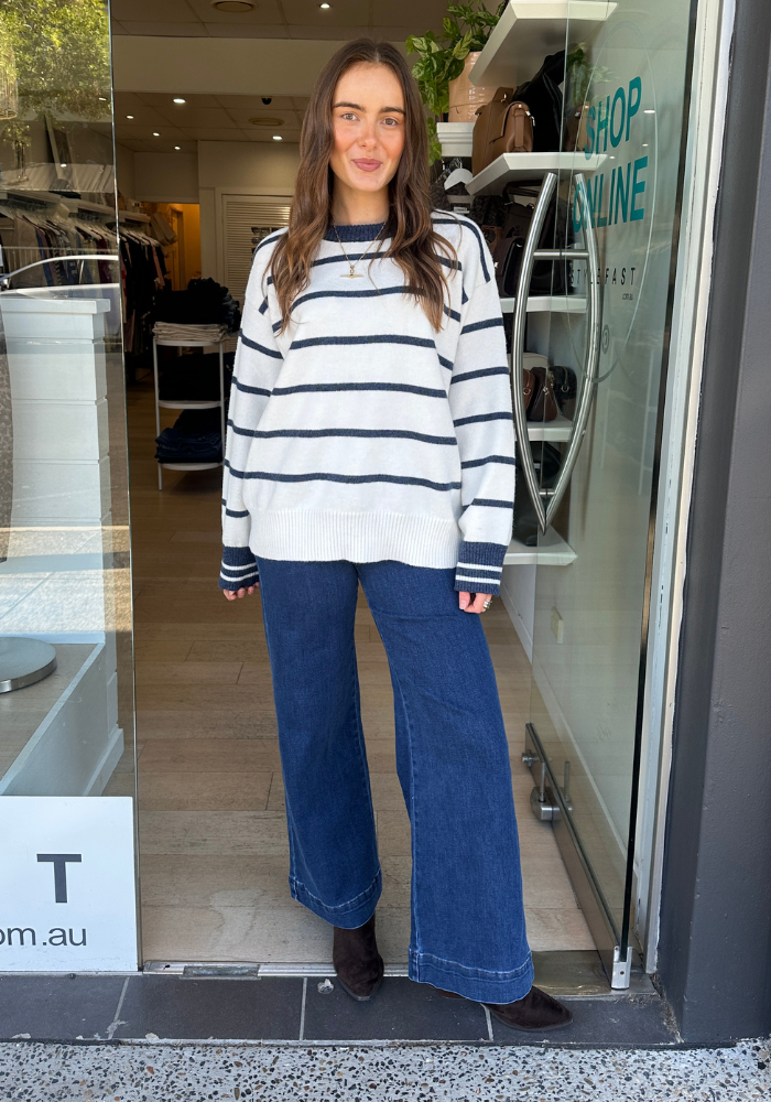 AILANI KNIT JUMPER - WHITE & BLUE STRIPE