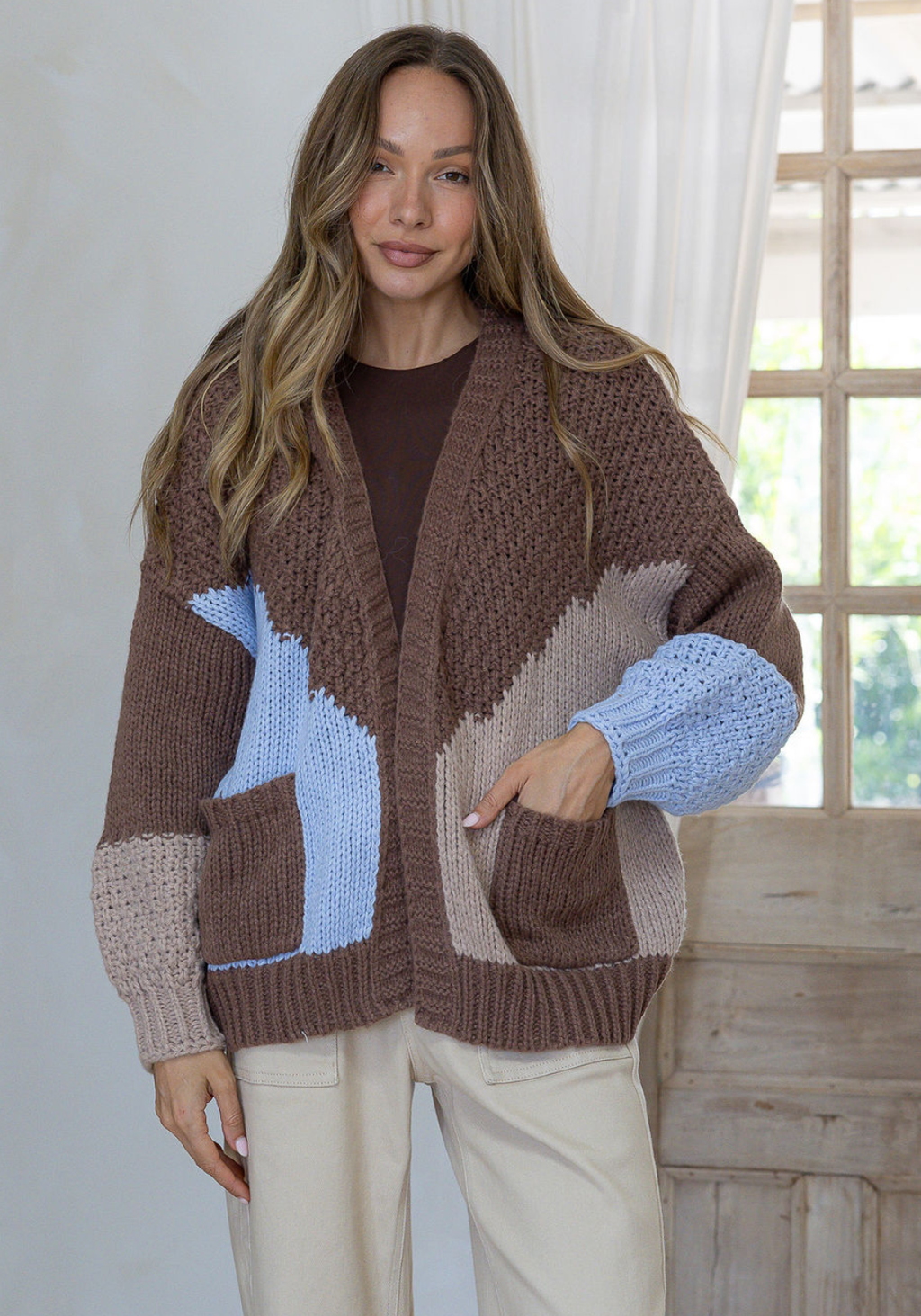 MAEVE KNIT CARDI - CHOC/BLUE