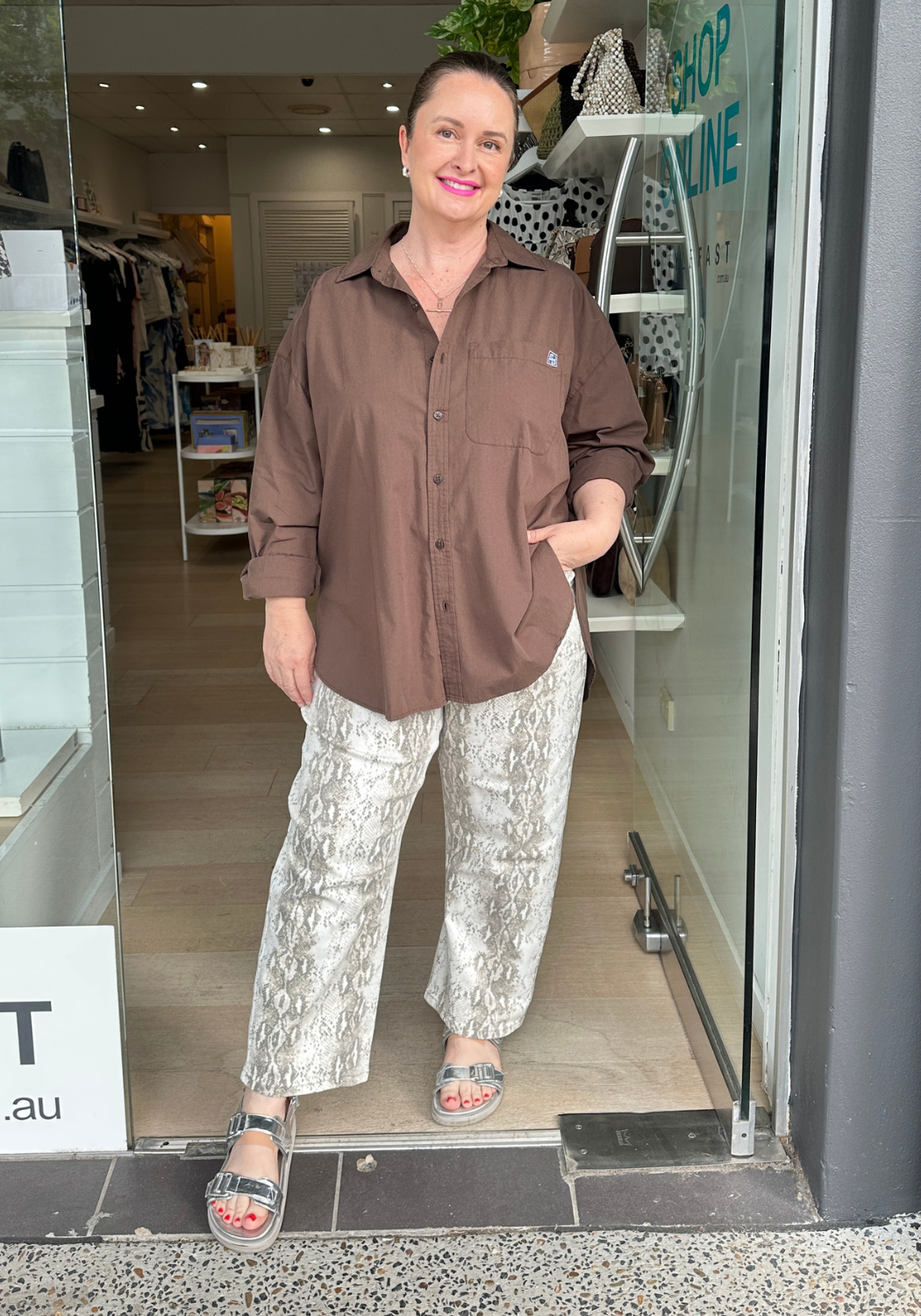 LEO DENIM BARREL JEANS - SNAKESKIN PRINT