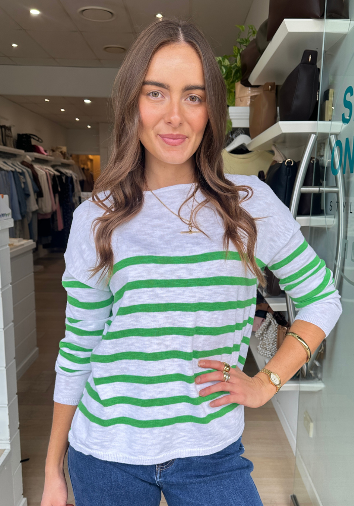 BOBBIE KNIT - GREEN & WHITE STRIPE