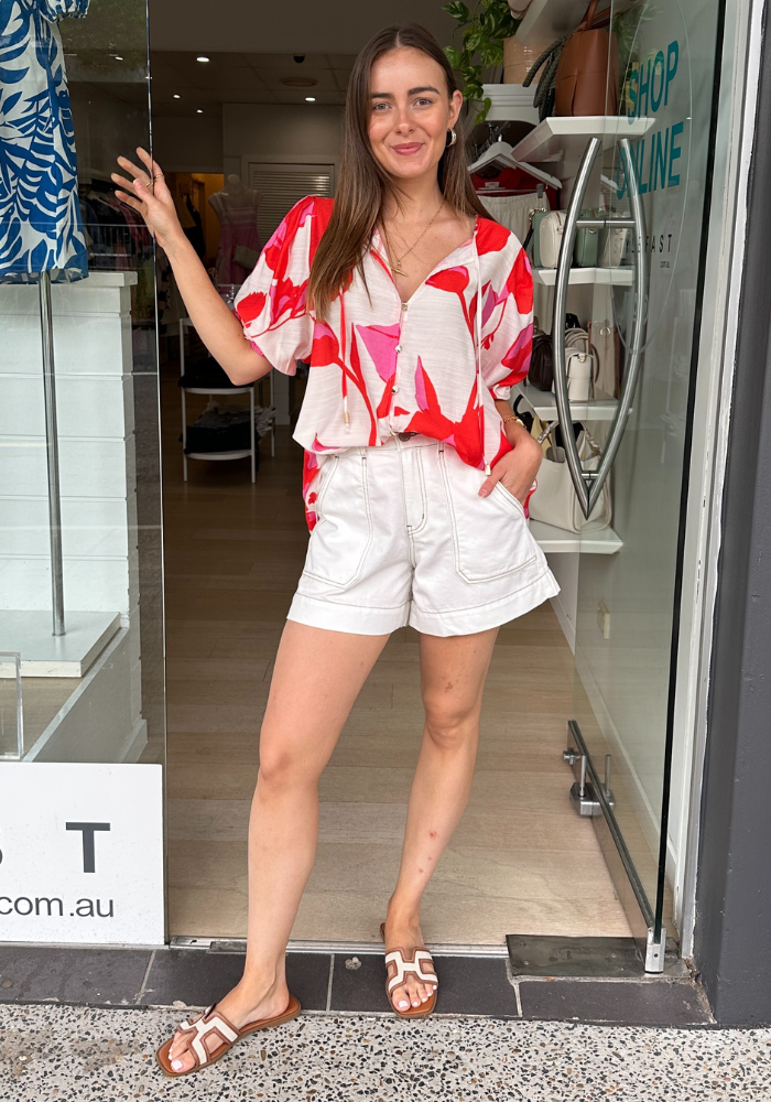 NESSA BLOUSE - RED/PINK PRINT