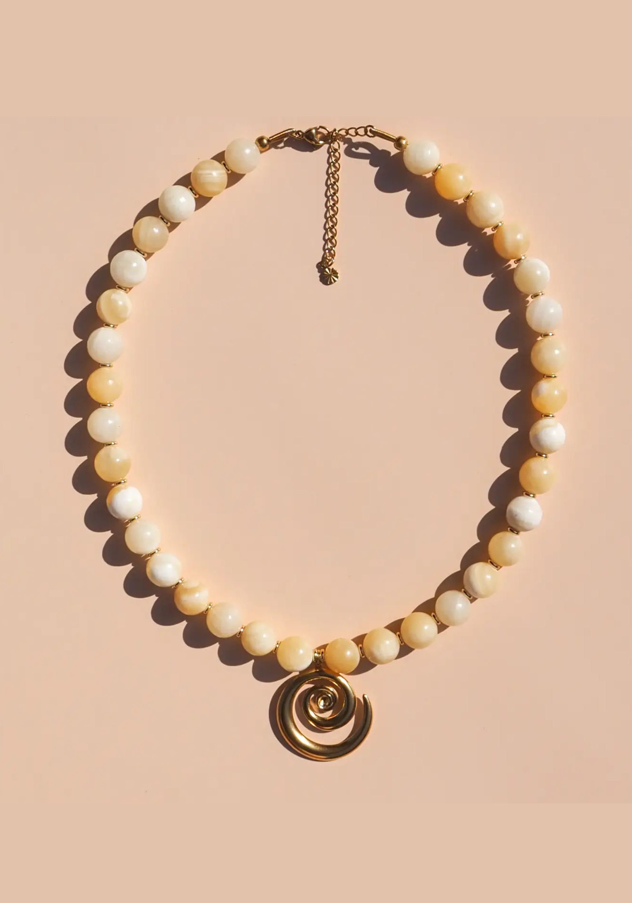 ALESI SPRIAL BEADED GEMSTONE NECKLACE - BUTTER YELLOW