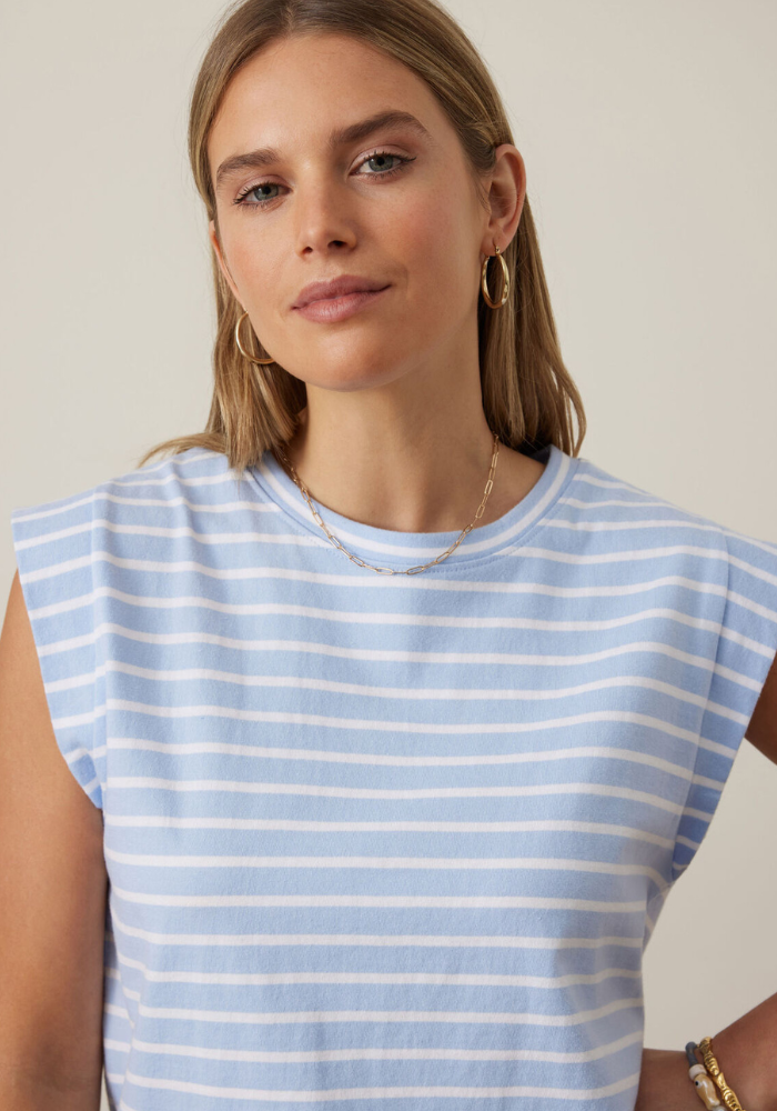 CERES LIFE ESME EXTENDED SHOULDER TEE - BLUE/WHITE STRIPE