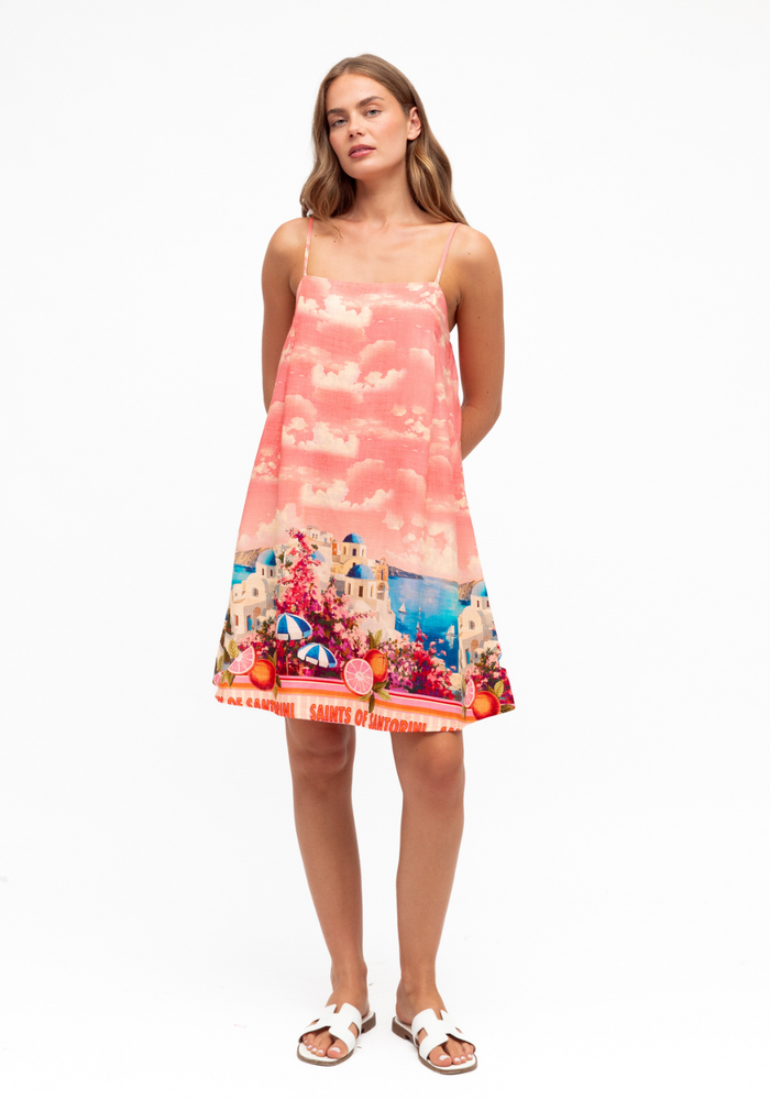 Load image into Gallery viewer, MAEVE MINI DRESS - SANTORINI PRINT