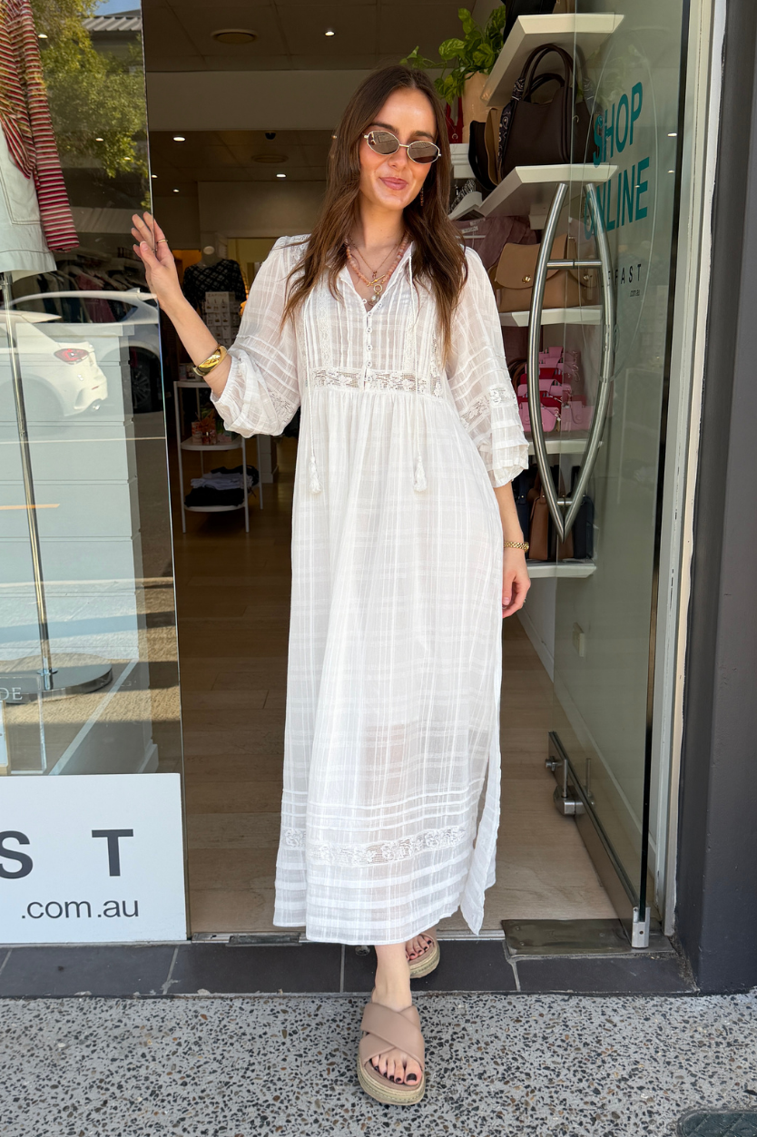 ANNALEISE COTTON DRESS - WHITE