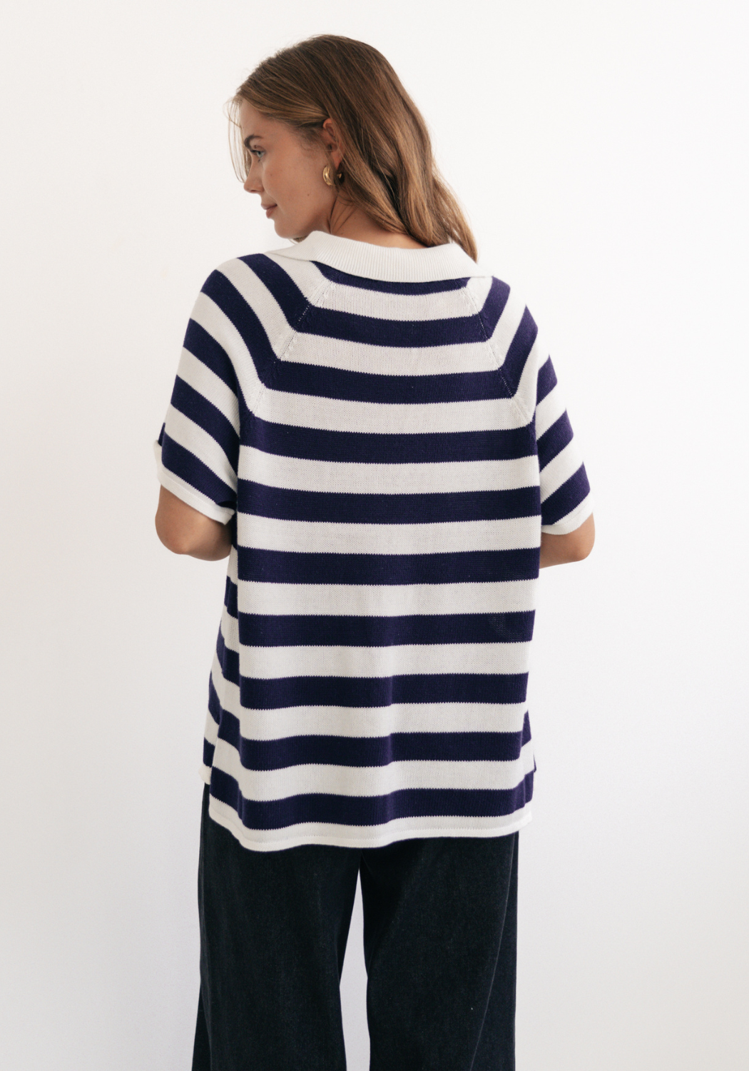 VICTORIA COLLARED KNIT - NAVY & WHITE