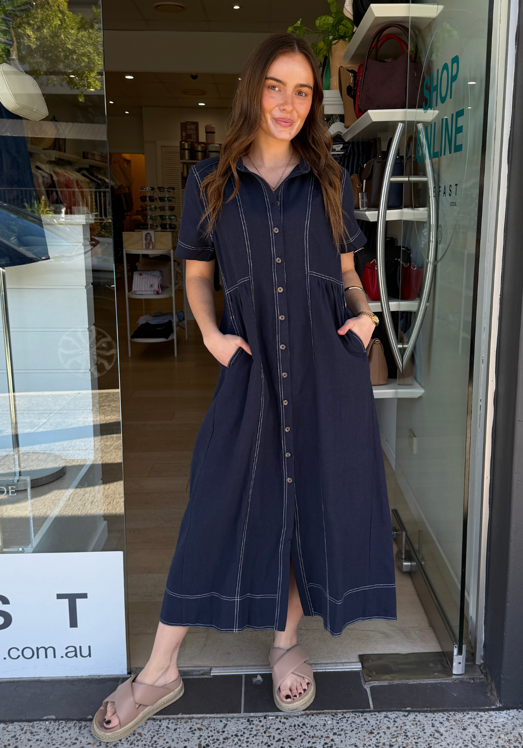 SALLY MIDI DRESS - NAVY