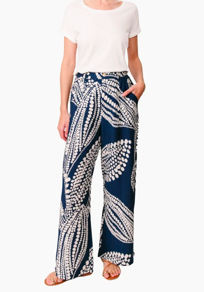 Load image into Gallery viewer, SKYLAR PALAZZO PANT - NAVY PRINT