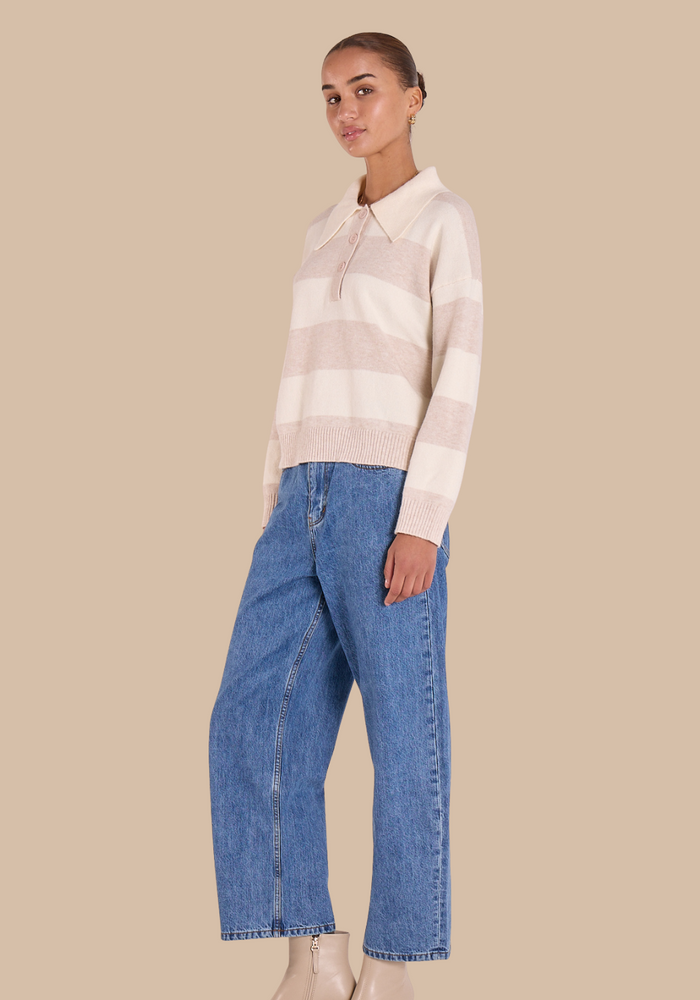 FEATHER + NOISE STEFI RUGBY KNIT - CREAM BEIGE