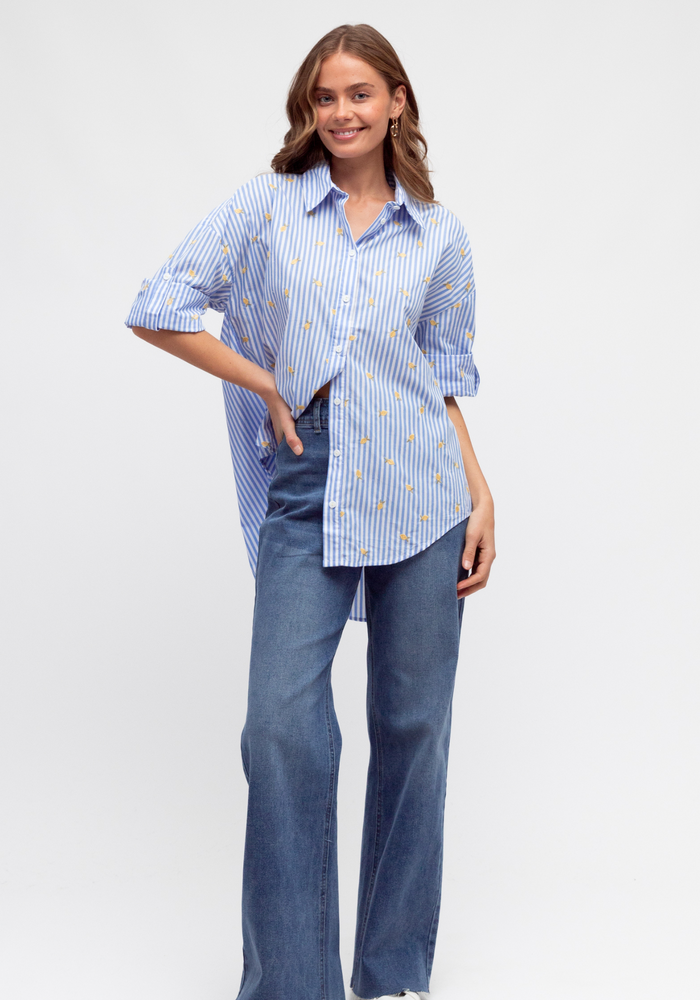 KIMMY BUTTON THROUGH SHIRT - BLUE STRIPE