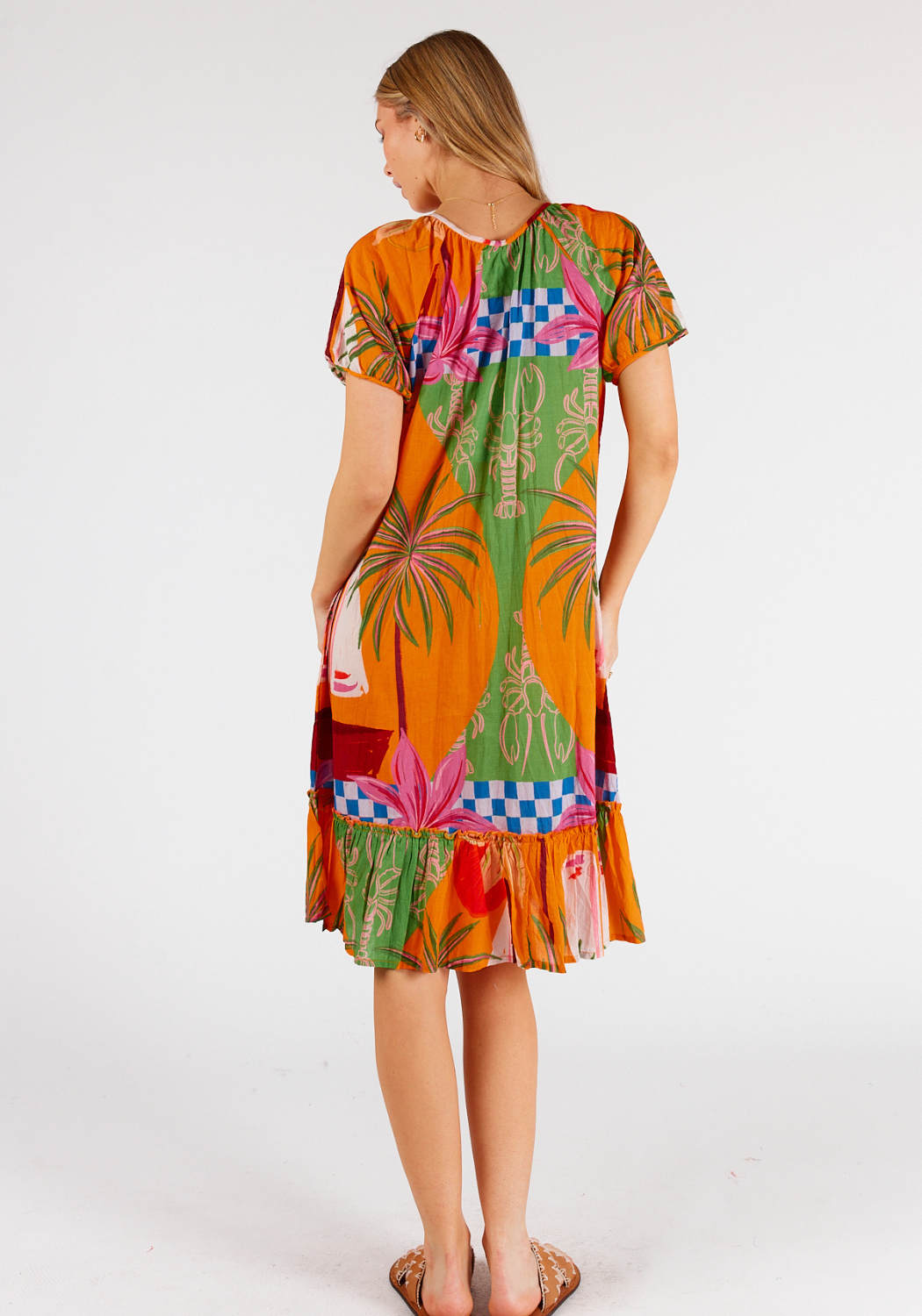 LULALIFE VIVIEN COTTON SHIRRED DRESS - MULTI