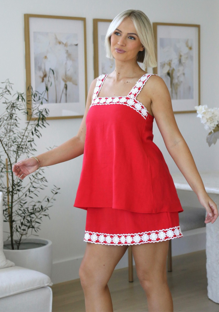 KYLE LAYERED MINI DRESS - RED