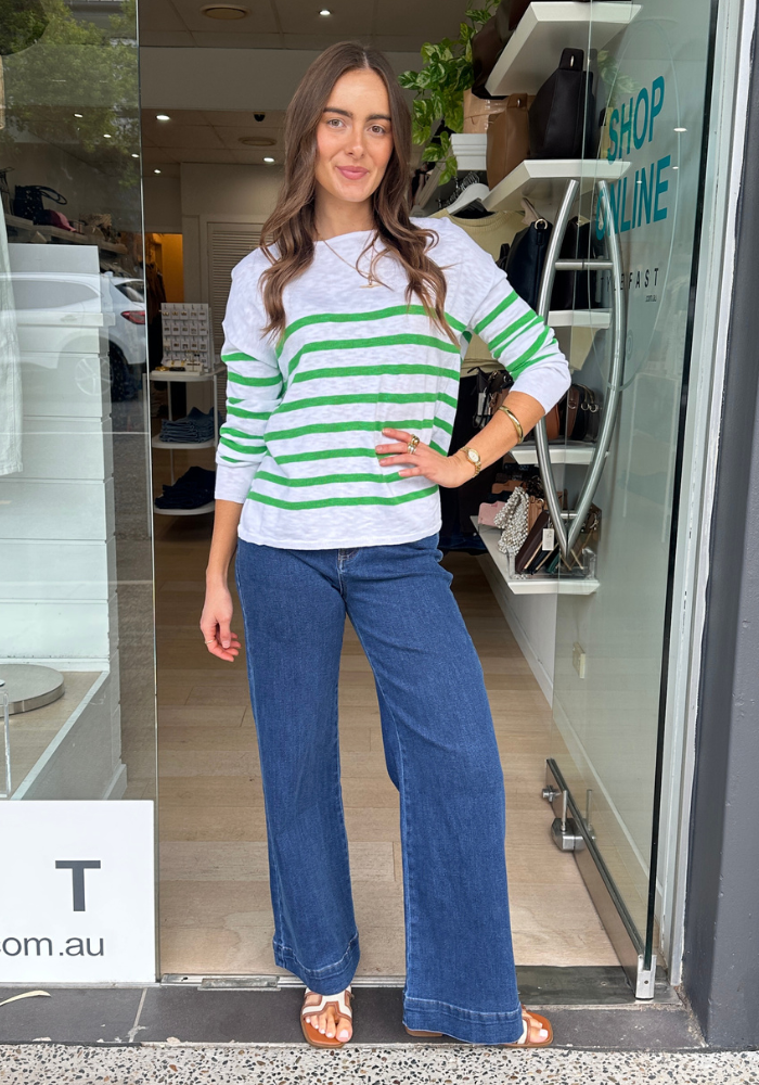 BOBBIE KNIT - GREEN & WHITE STRIPE