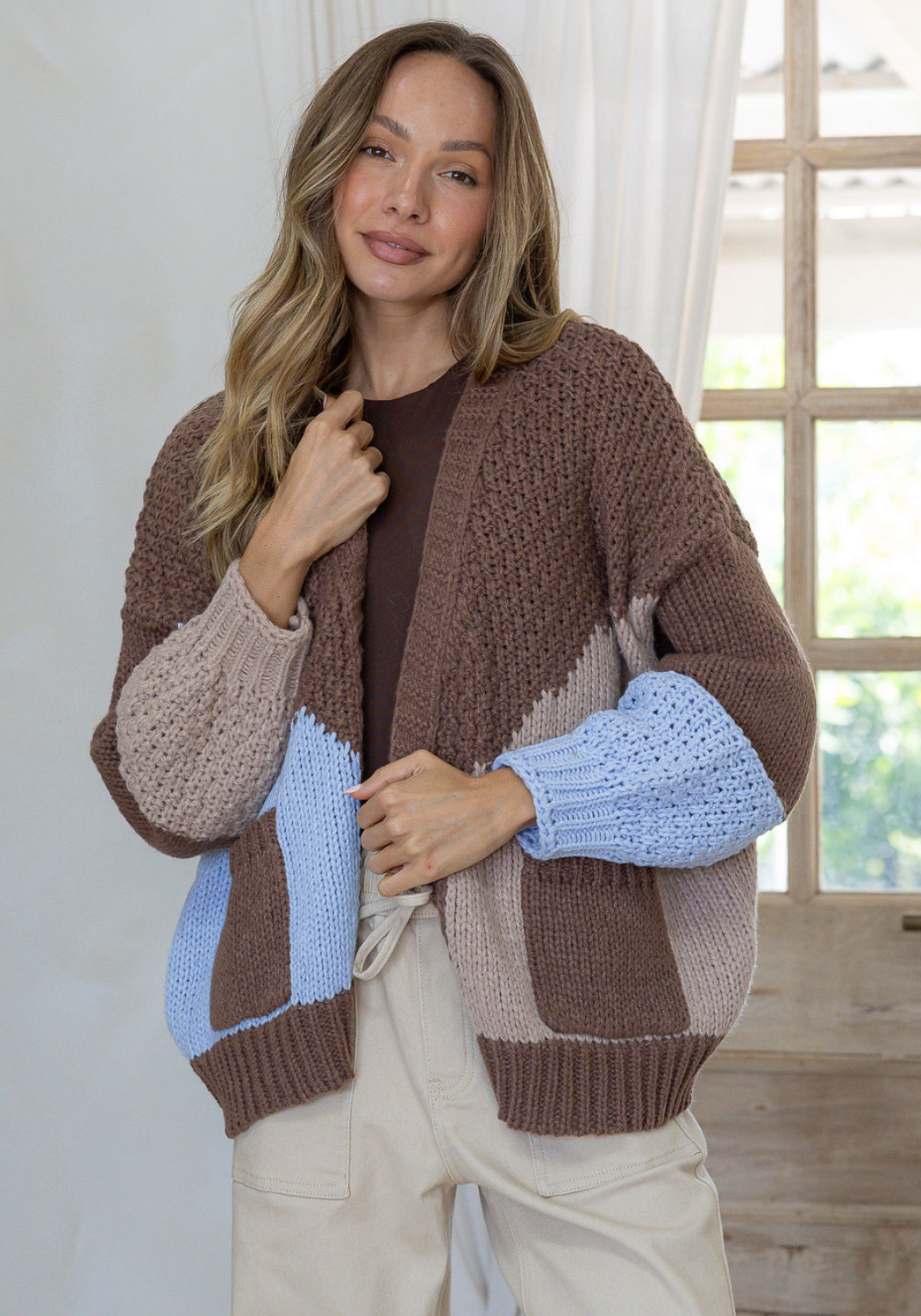 MAEVE KNIT CARDI - CHOC/BLUE