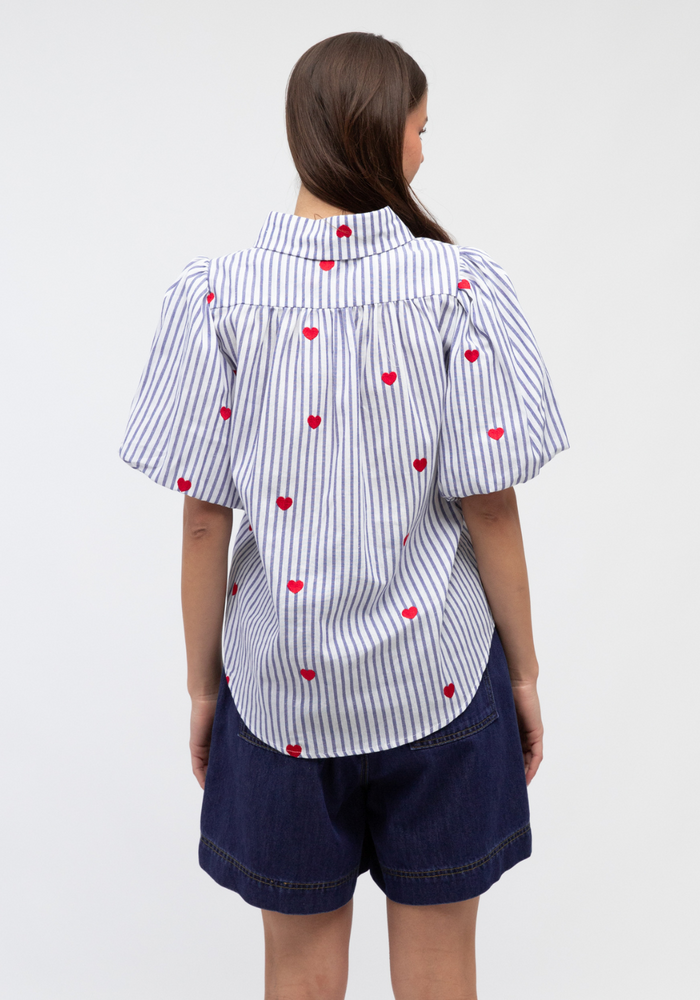 Load image into Gallery viewer, CARMEN BUTTON THROUGH BLOUSE - BLUE STRIPE