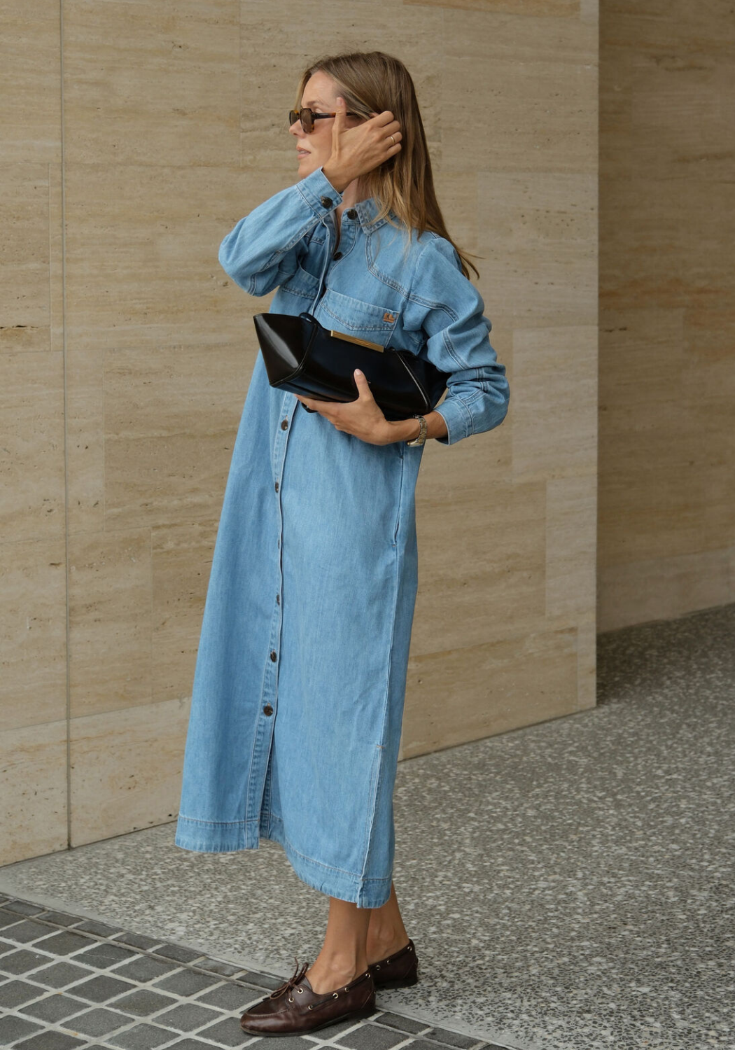 CERES LIFE RAE LONG SLEEVE MIDI DRESS - NEW VINTAGE BLUE