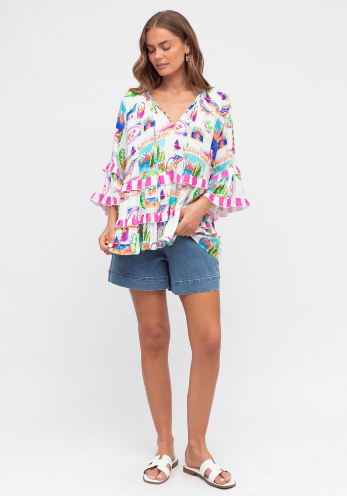 Load image into Gallery viewer, NICOLETTA TIERED BLOUSE - MULTI PRINT