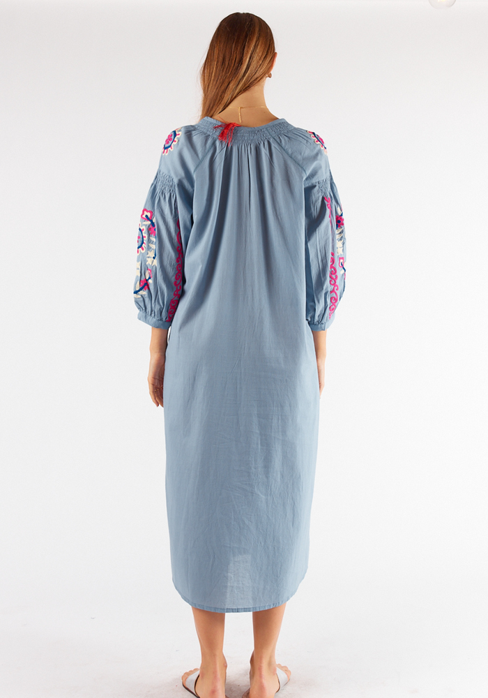 Load image into Gallery viewer, RUBY YAYA MEDITERRANEAN DRESS - LIGHT DENIM WASH