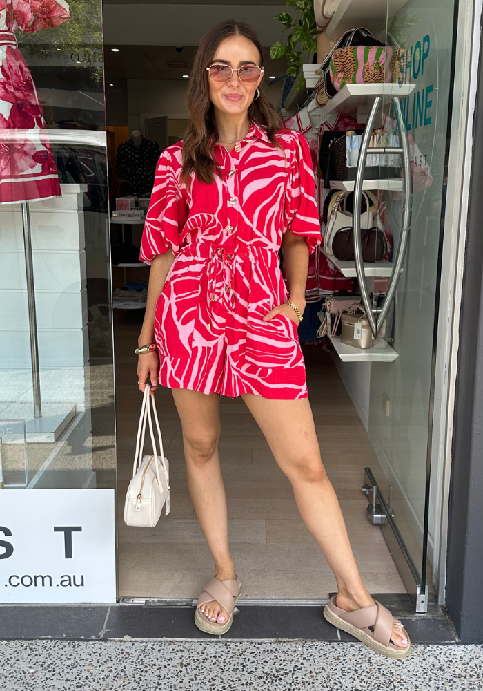 GAIA PLAYSUIT - RED/PINK PRINT