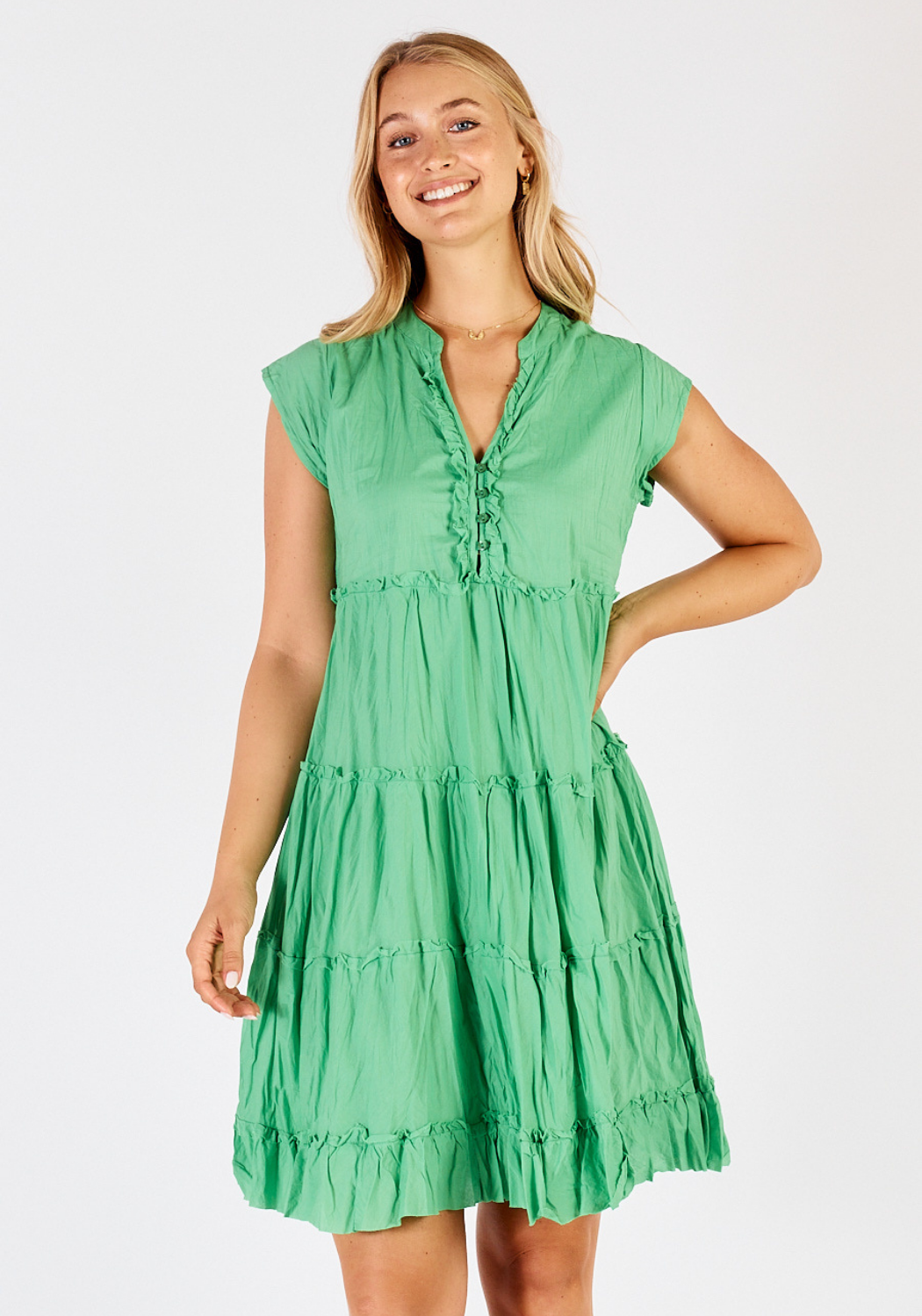 LULALIFE GWEN TIERED DRESS - GREEN