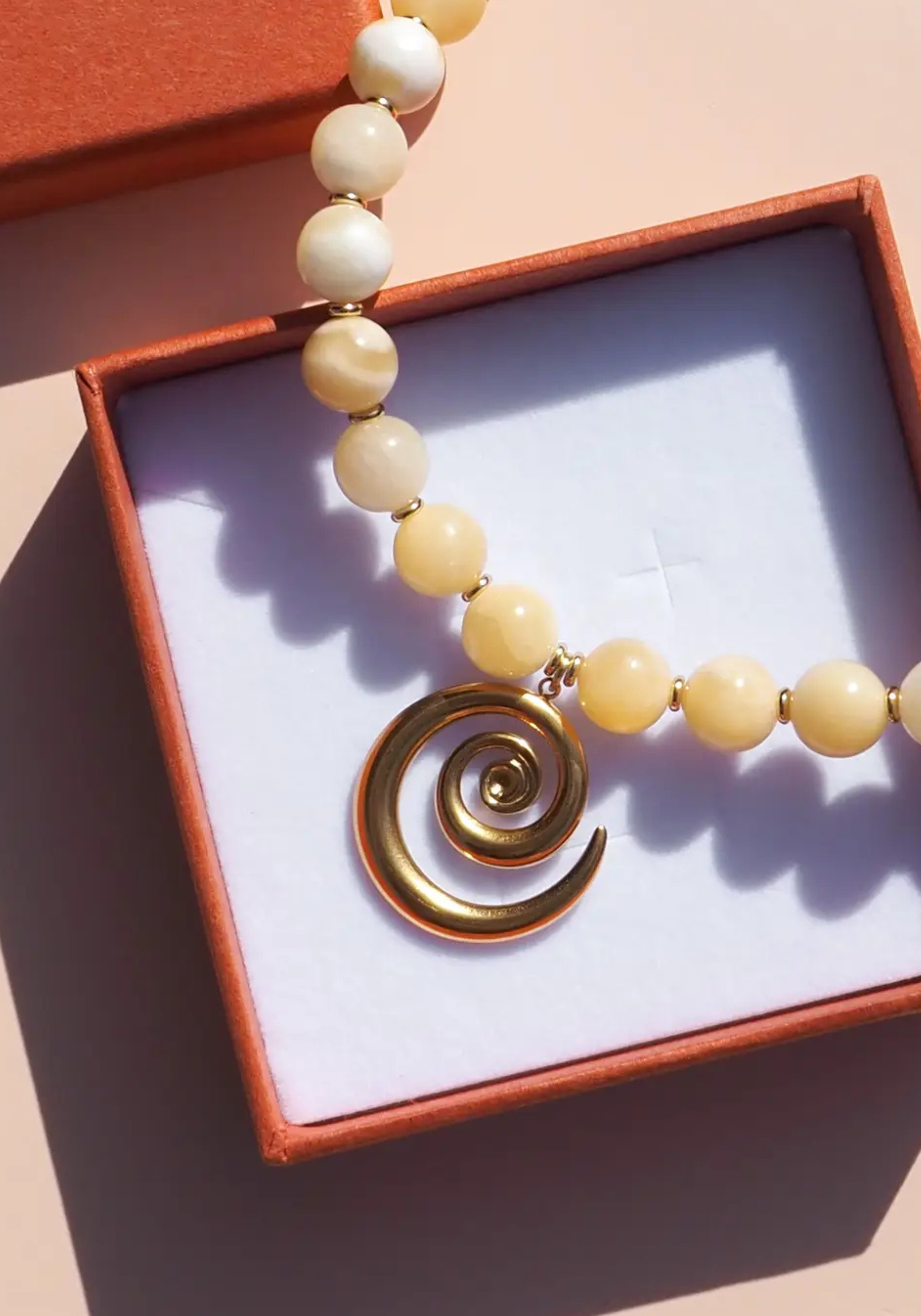 ALESI SPRIAL BEADED GEMSTONE NECKLACE - BUTTER YELLOW