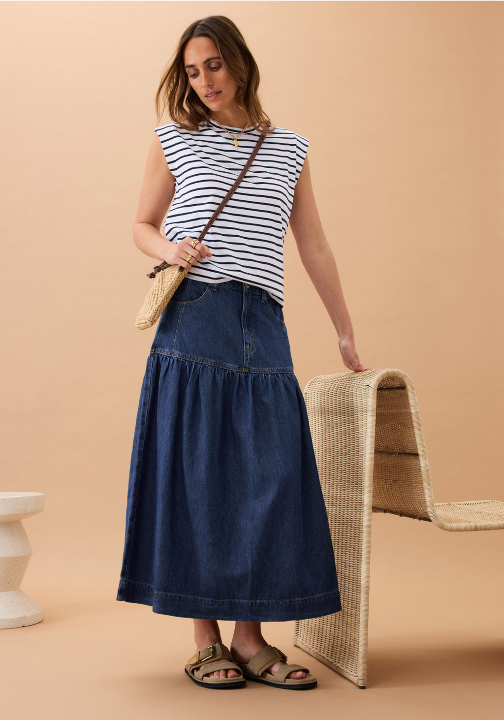 CERES LIFE DROP WAIST MIDI SKIRT - CASPIAN BLUE