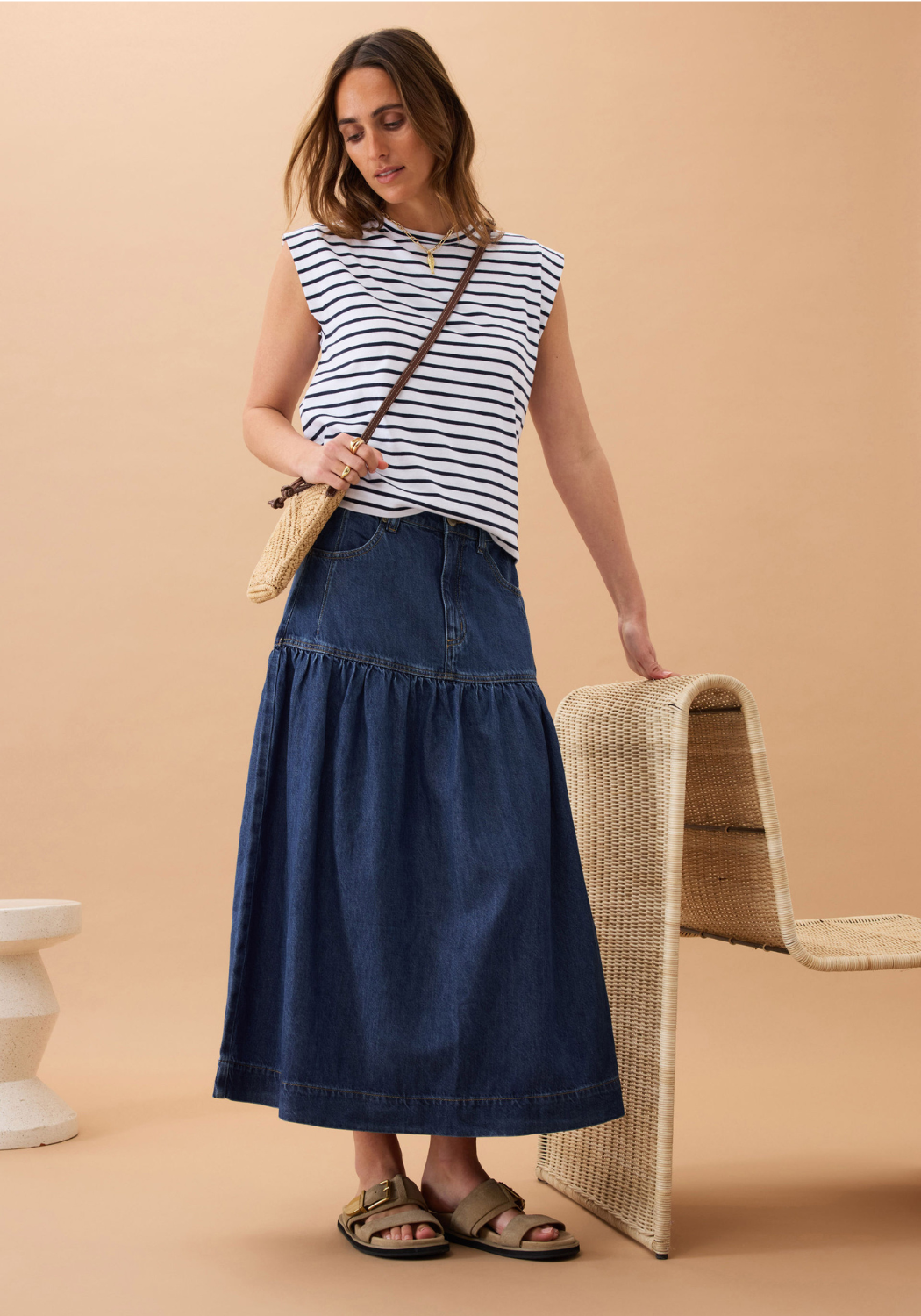 CERES LIFE DROP WAIST MIDI SKIRT - CASPIAN BLUE