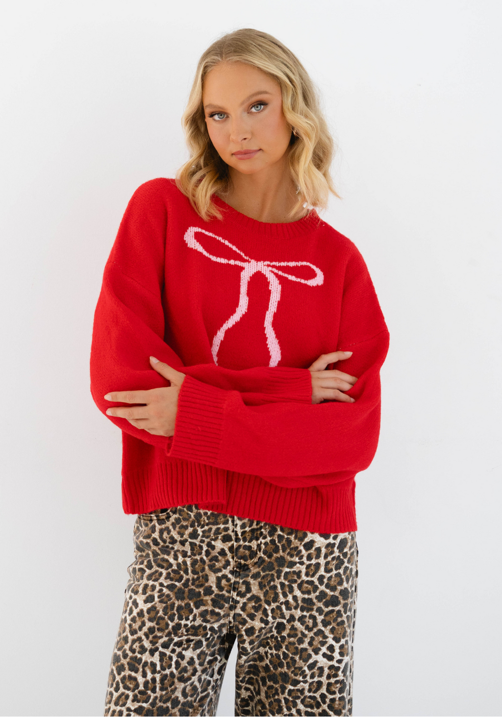 RUBY BOW OVERSIZED KNIT - RED