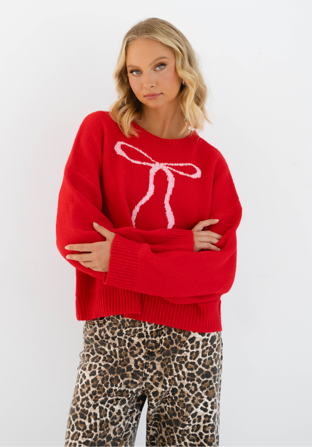 RUBY BOW OVERSIZED KNIT - RED