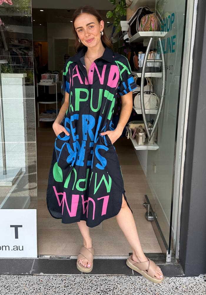 ITAMI SIERRA BUTTON DRESS - NAVY PRINT