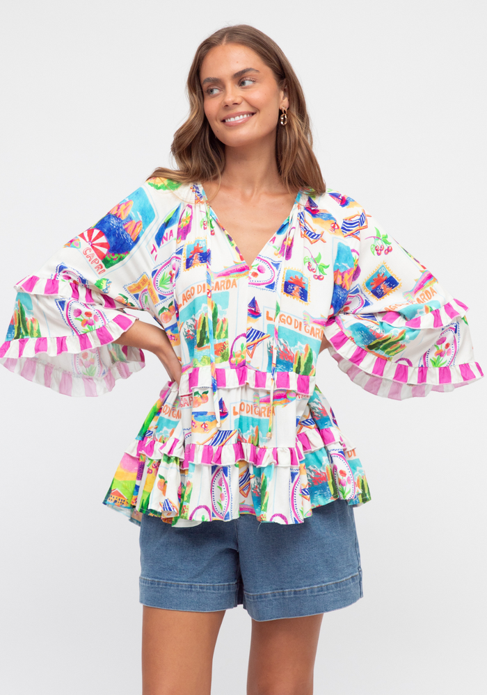 Load image into Gallery viewer, NICOLETTA TIERED BLOUSE - MULTI PRINT