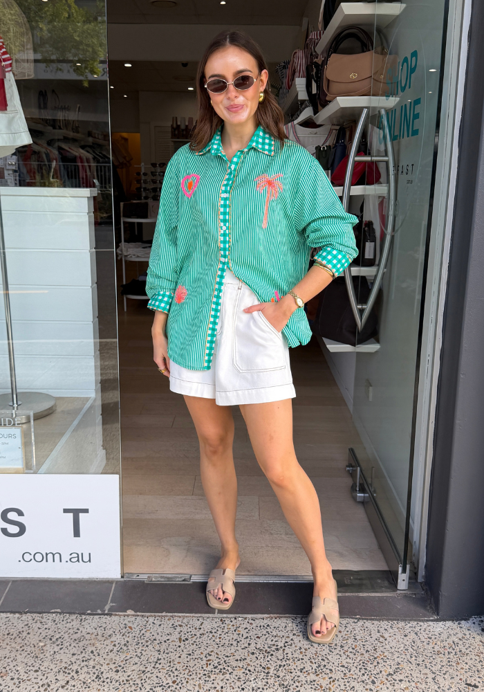 ZOE COTTON SHIRT - GREEN STRIPE