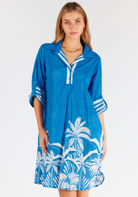 LULALIFE RILEY SHIRTMAKER DRESS - COBALT